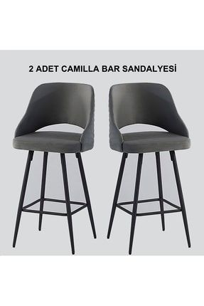 2 Adet Camilla Ada Mutfak Ve Bar Sandalyesi - Bar Taburesi - Silinebilir Babyface Kumaş - Metal Ayak CMLBRMTLKMS