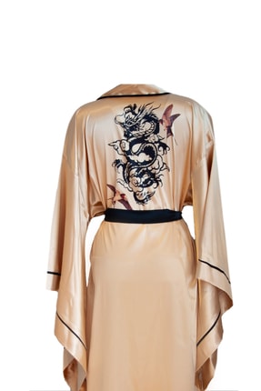 Gold Yarasa Kol Ejderha Desenli Kimono gold-kimono
