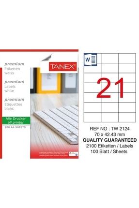 Tw-2124 ( 70 * 42,43 Mm ) Lazer Etiket- ( 100 Adet ) TANEX TW-2124