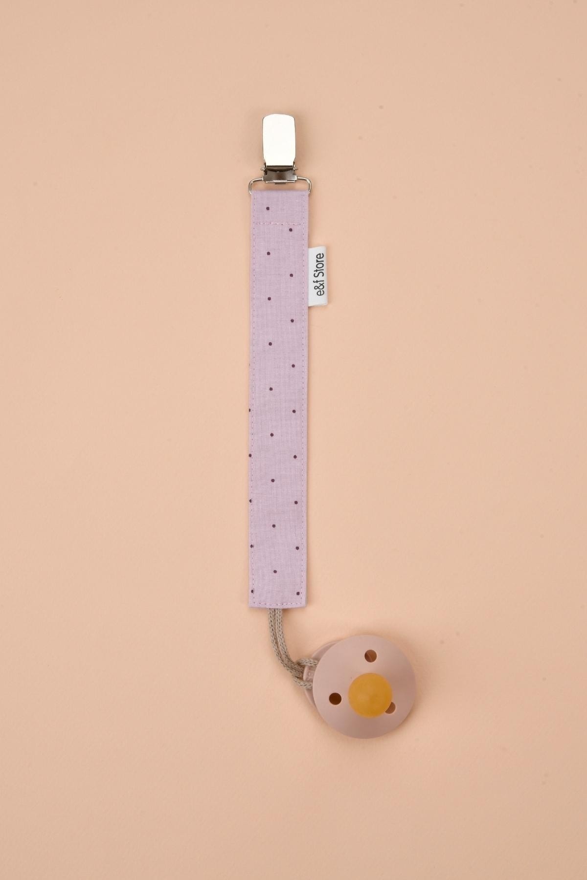 e&f Store 3'lü Emzik Askısı Seti - %100 Pamuk Kumaş - Puantiyeli Lila Çiçekli Bej - 3'lü Emzik Zinciri Seti fotoğrafı 2 (önizleme)