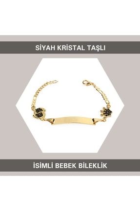 Siyah Kristal Taşlı Isimli Bebek Bileklik Ayarlanabilir 15cm IBCB014