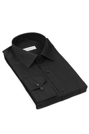 Klasik Uzun Kol Terry Cotton Hediye Kutulu Erkek Gömlek - Siyah FS-001367