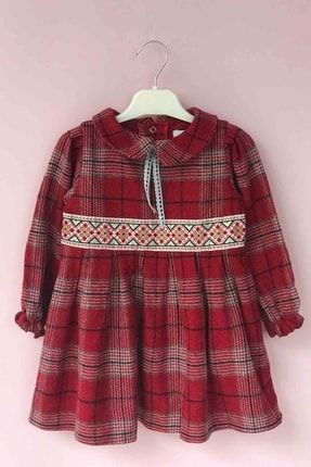 Etnik Detaylı Ekose Oduncu Kız Çocuk Elbise 1006-1