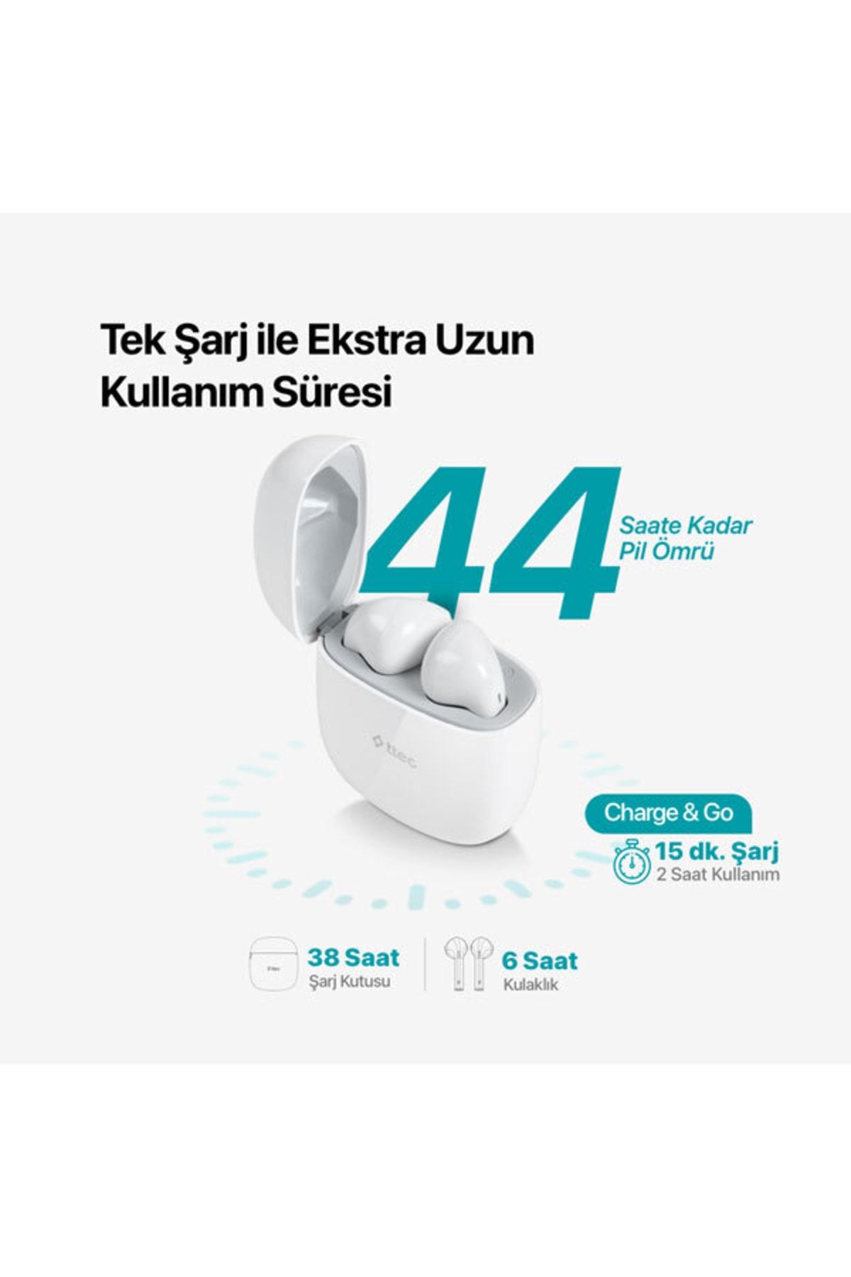 Ttec AirBeat Go TWS Bluetooth 5.1 IPX6 Dereceli Oyun Modunda 60ms Gecikme Süreli Kablosuz Kulaklık