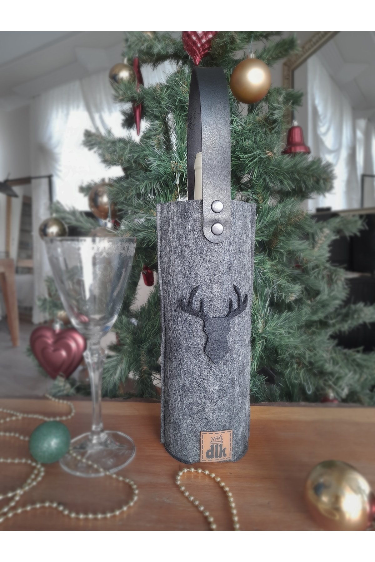 dilekolay Şişe Taşıma Çantası - Hediyelik Şarap Şişe Çantası - Parti Hediyelik Şişe Kılıfı - Geyik