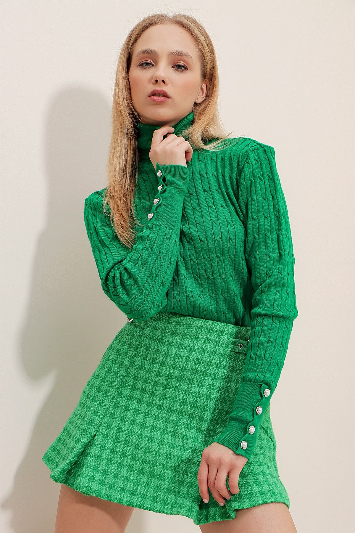 Trend Alaçatı Stili Pullover Grün Regular Fit Fast ausverkauft