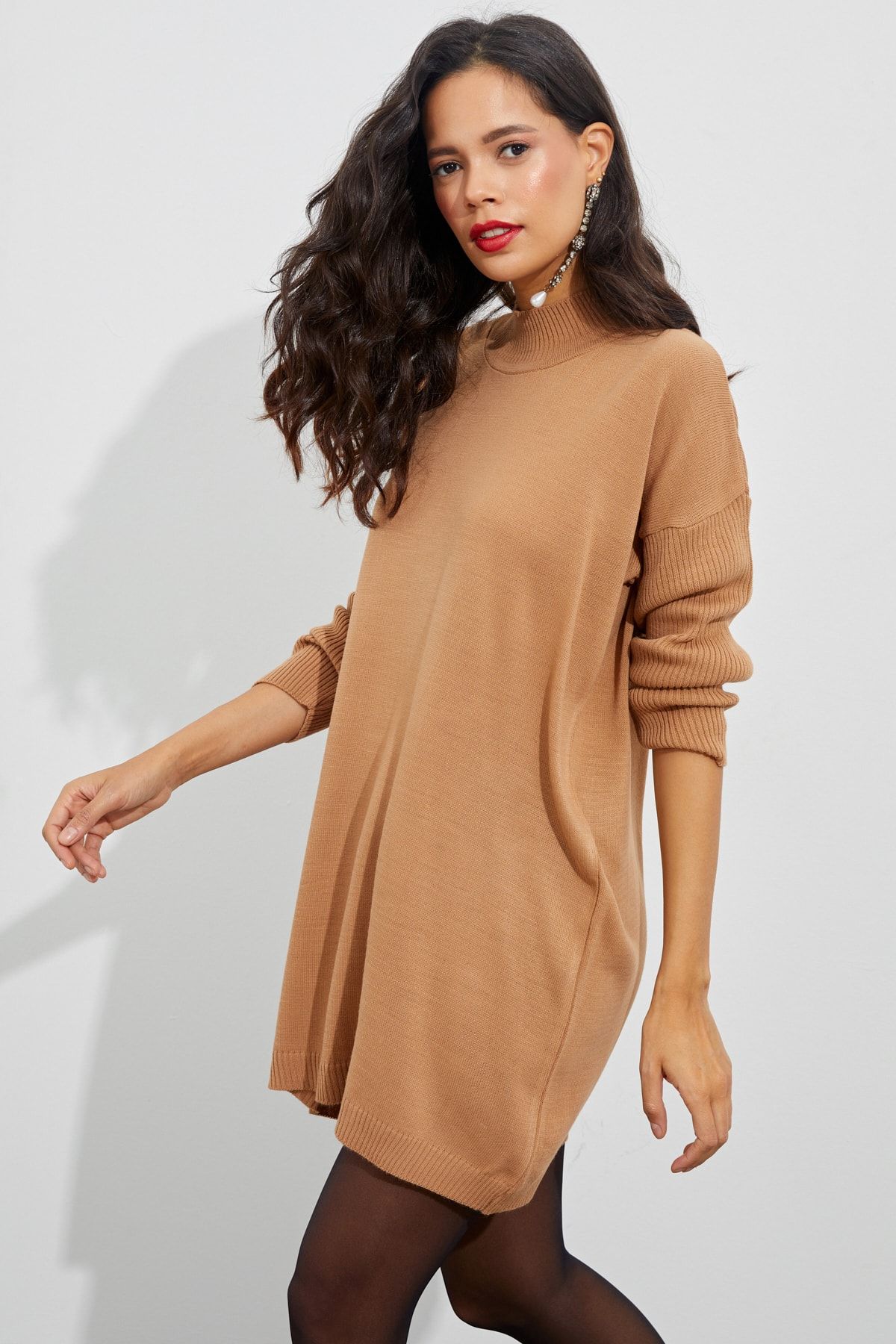 Cool & Sexy-Kamelfarbene Stricktunika für Damen YV110 4