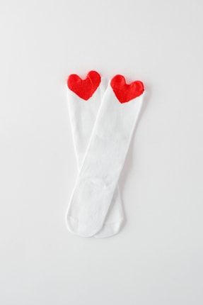 Kız Bebek Çocuk Kalp Detaylı Çorap (KIRMIZI) KALP10000