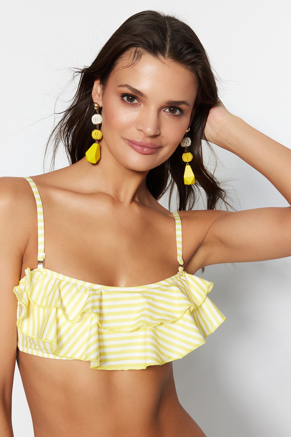 Trendyol Collection Striped Strapless Flounce Bikini Top