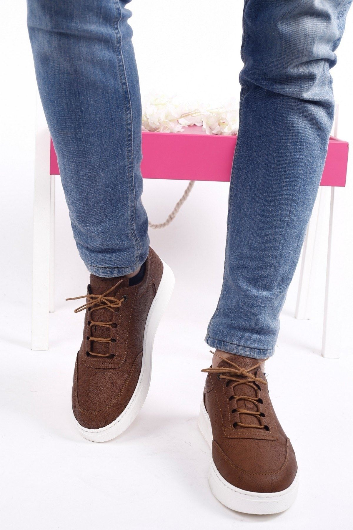 Bemrax Brown Colored White Sole Lace Up Men s Shoes Trendyol