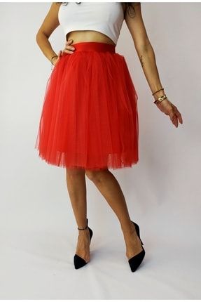 Lully Kıds Fashion Kadın Kırmızı Tül Tütü Anne Kız Etek 450