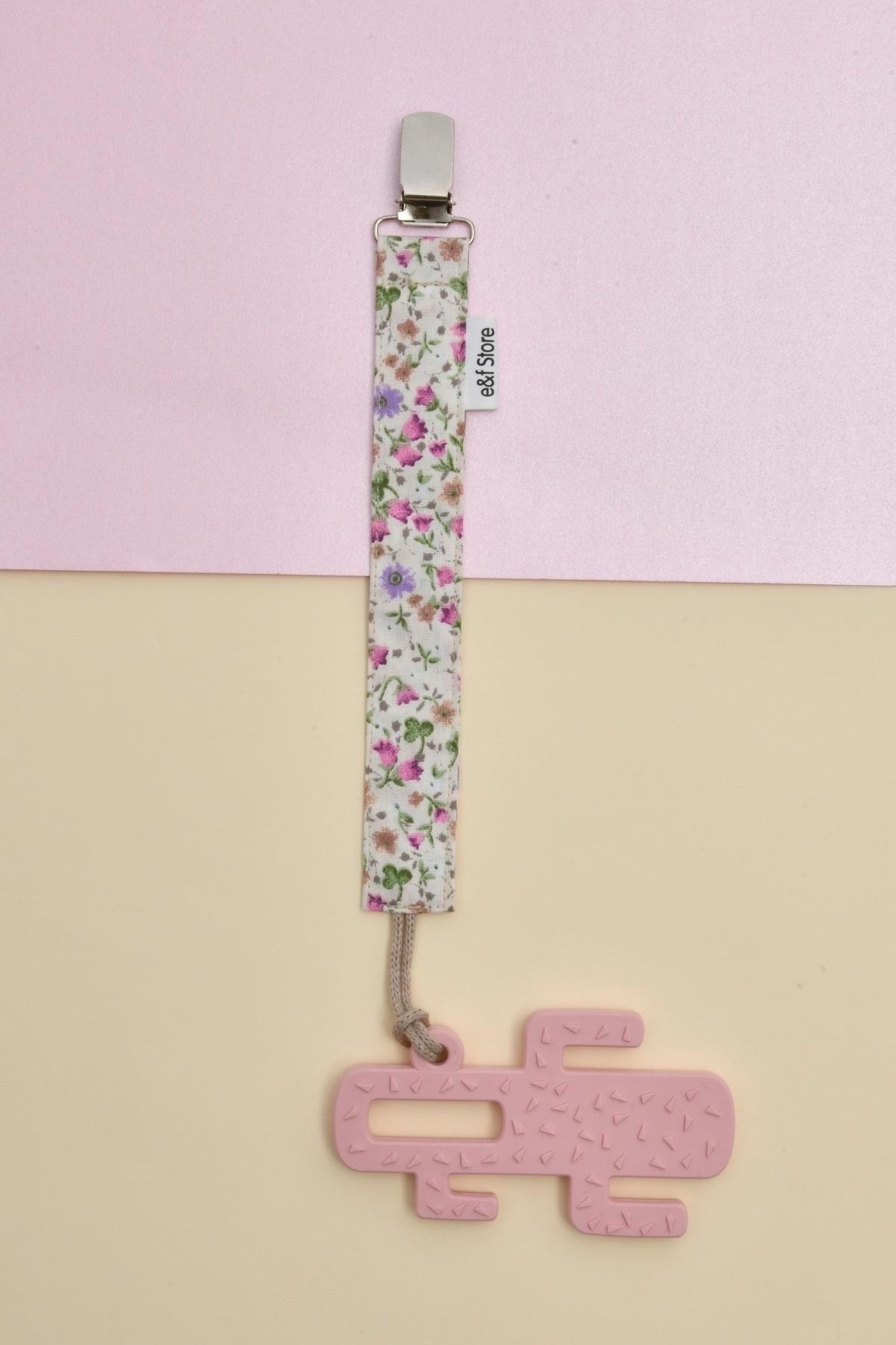 e&f Store 3'lü Emzik Askısı Seti - %100 Pamuk Kumaş - Puantiyeli Lila Çiçekli Bej - 3'lü Emzik Zinciri Seti fotoğrafı 3 (önizleme)