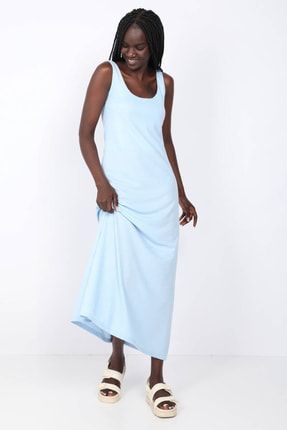 Kadın Mavi Askılı Sırt Dekolteli Maxi Elbise C11550