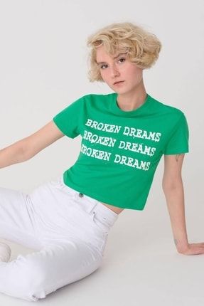 Dreams Baskılı Kısa Kollu Crop T-shirt P9889-l13 ADX-00027476