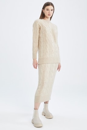 DeFacto Regular Fit Basic Triko Midi Etek