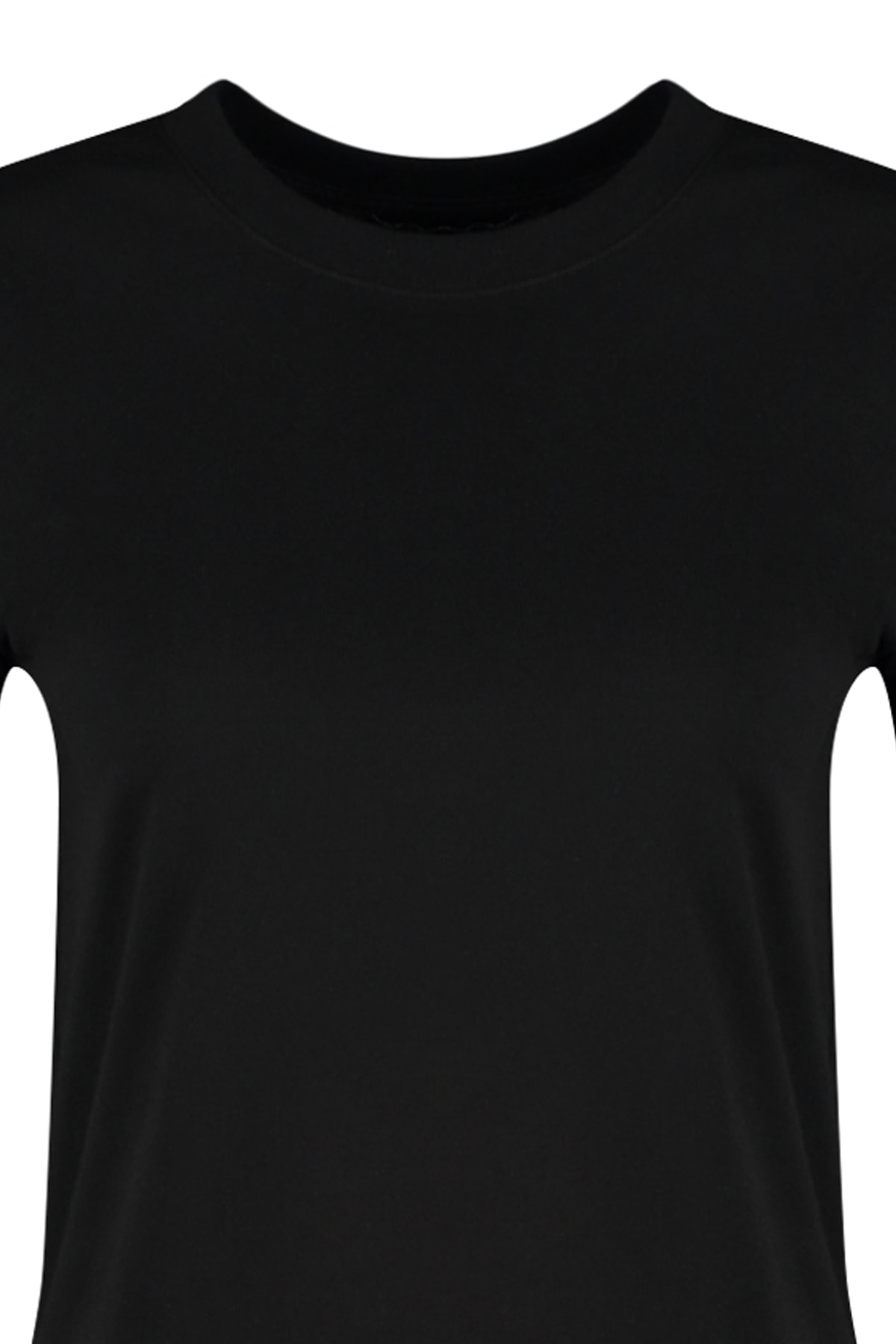 Trendyolmilla  Siyah %100 Kalın Pamuklu Basic Bisiklet Yaka Örme T-Shirt TWOSS23TS00042 - Görsel 8