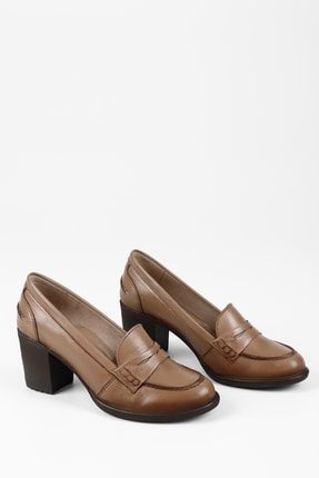 Vizon Antik Gön Hakiki Deri Yuvarlak Burun Kalın Orta Topuklu Kauçuk Taban Loafer Kadın Ayakkabı 240 GDZA13424072