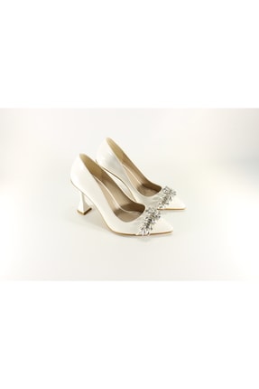 Taşlı Topuklu Ayakkabı, Beyaz Topuklu Ayakkabı, Kadın Topuklu Ayakkabı, Taşlı Stiletto 005
