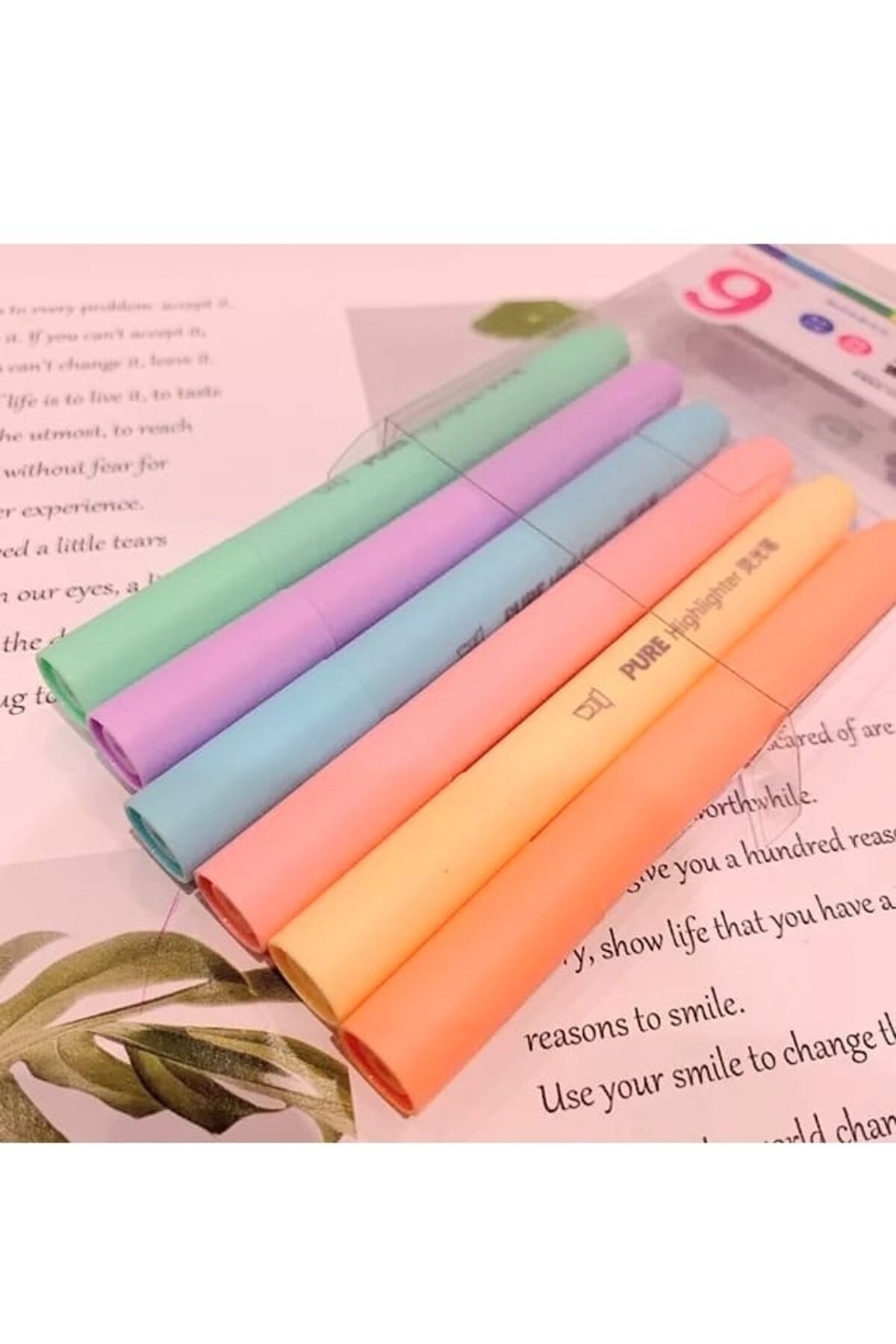 HabuShop Yeşil Kırtasiye Pastel Renk Mini Fosforlu Kalem 6'lı Set