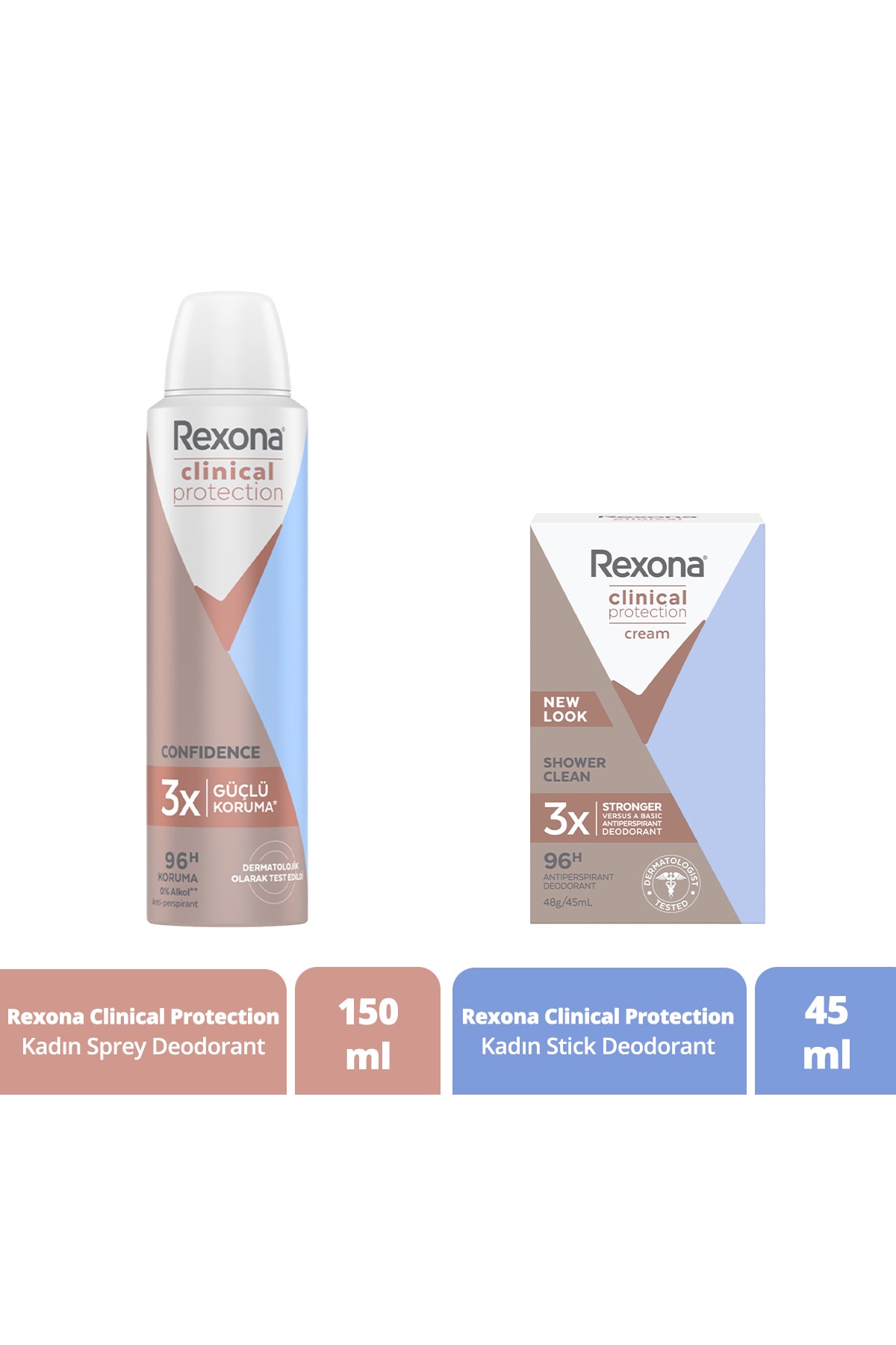 Rexona Clinical Protection Kadın Sprey Deodorant 150 Ml + Kadın Stick Deodorant 45 Ml