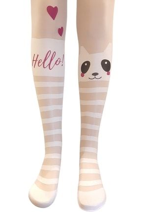 2'li Kız Çocuk Beyaz Beril Kedi Desenli Külotlu Çorap 2'Li BERİL KÜLOTLU