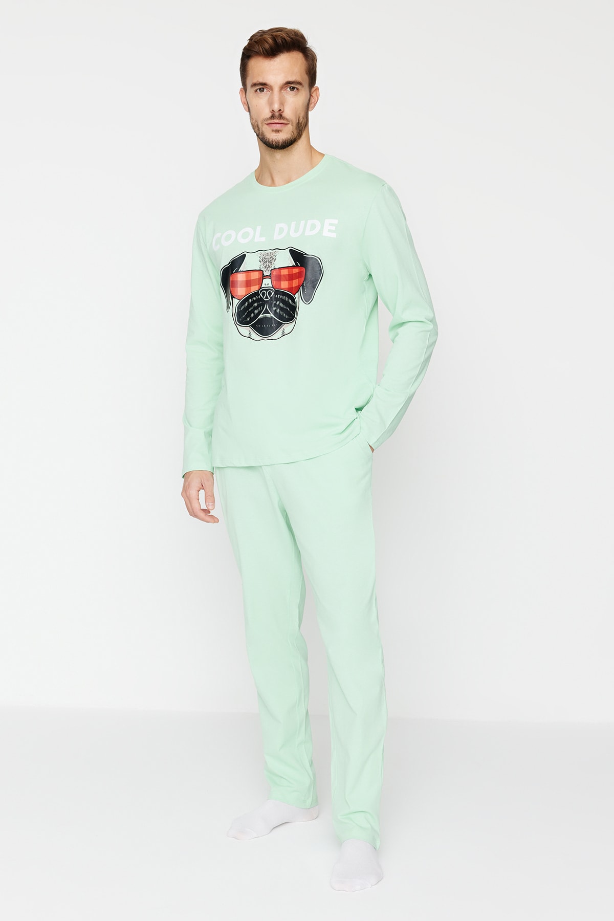 TRENDYOL MAN Erkek Mint Regular Fit Örme Pijama Takımı TMNAW23PT00033