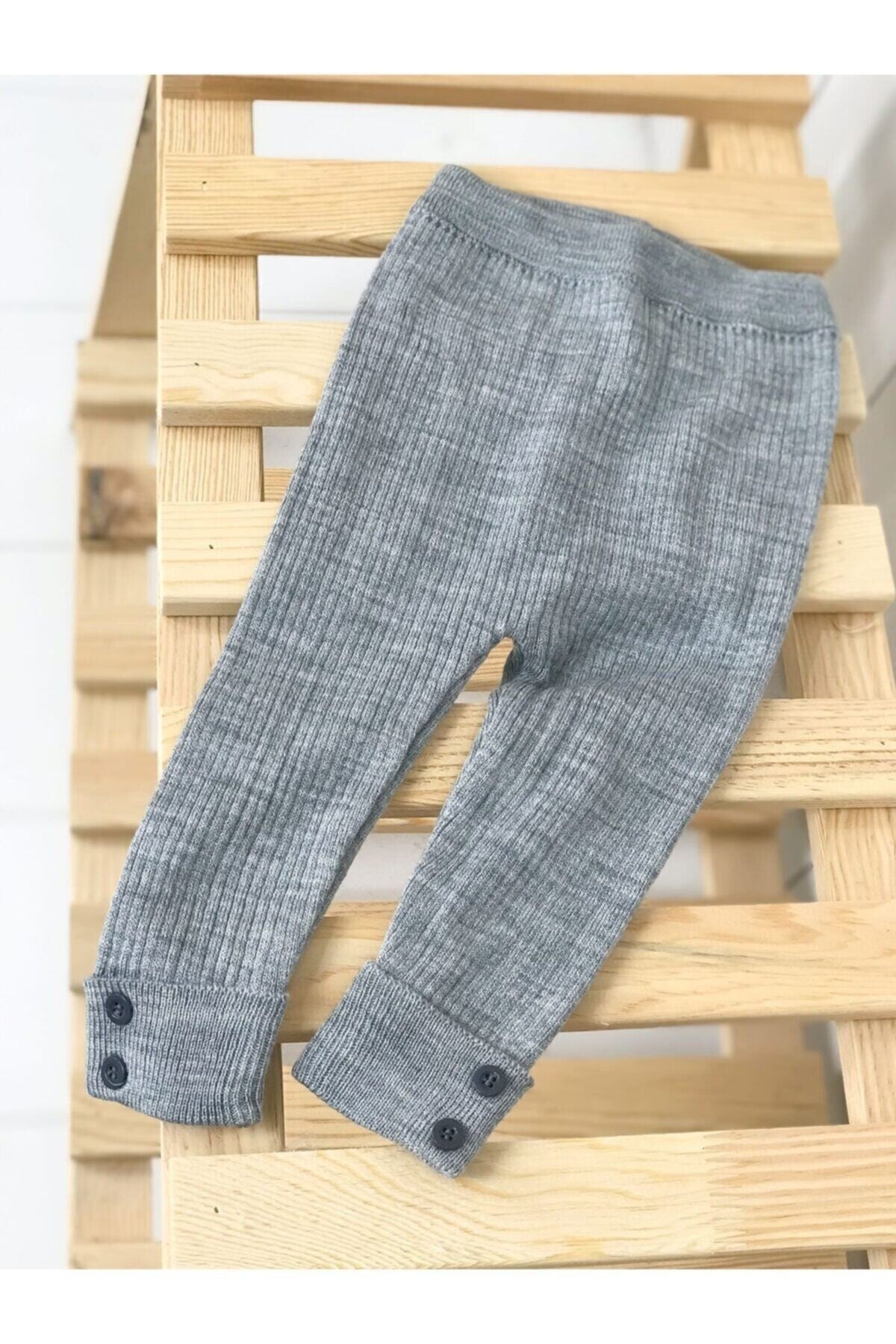 Button Detailed Ribbed Baby Knitwear Leggings