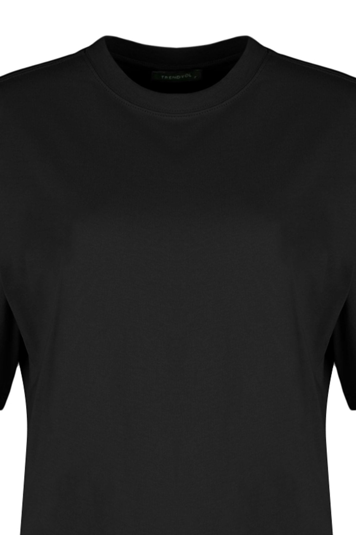 Siyah %100 Pamuk Premium Oversize/Geniş Kalıp Bisiklet Yaka Örme T-Shirt TWOSS23TS00040