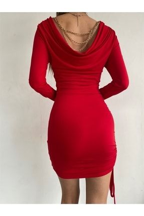 Kadın Arka Zincirli Elbise Kırmızı ANG-Mia-2342
