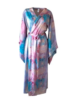 Specıal Edıtıon Desenli Ipeksi Saten Kimono mavi-ipeksi-mita