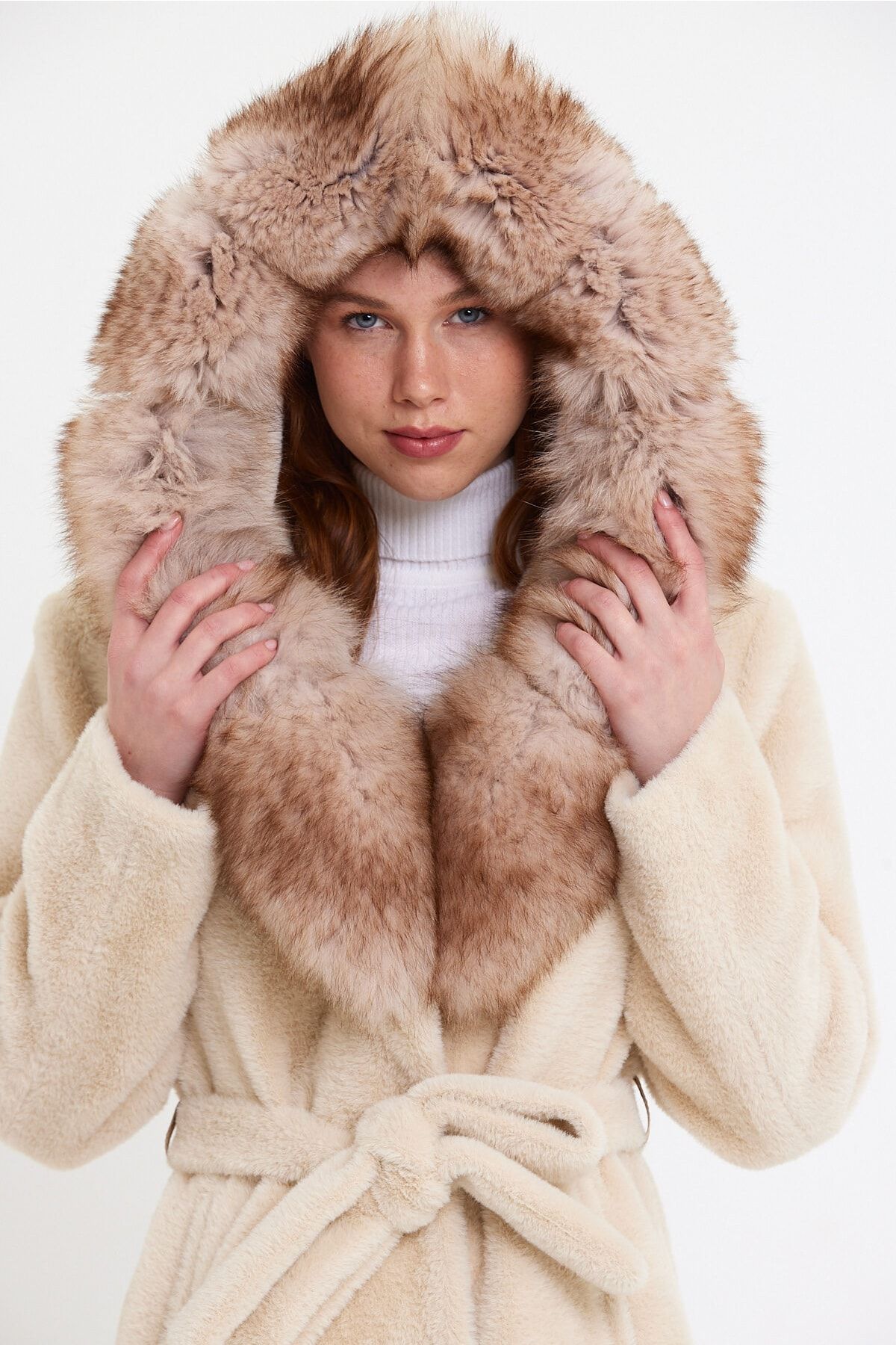 Leather and shop fur coat