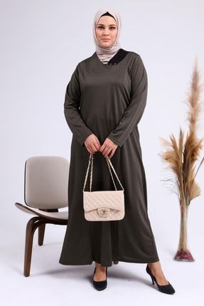 Kadın Büyük Beden Zikzak Desenli Anne Tesettür Elbise 8149ferace
