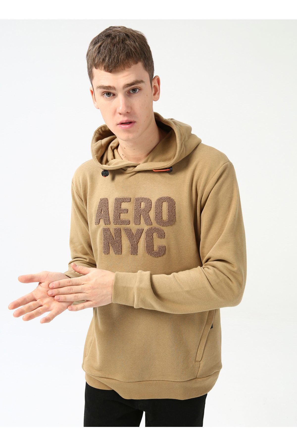 Aeropostale-Bluza męska z kapturem i haftem w kolorze ciemnobeżowym E-urban 3