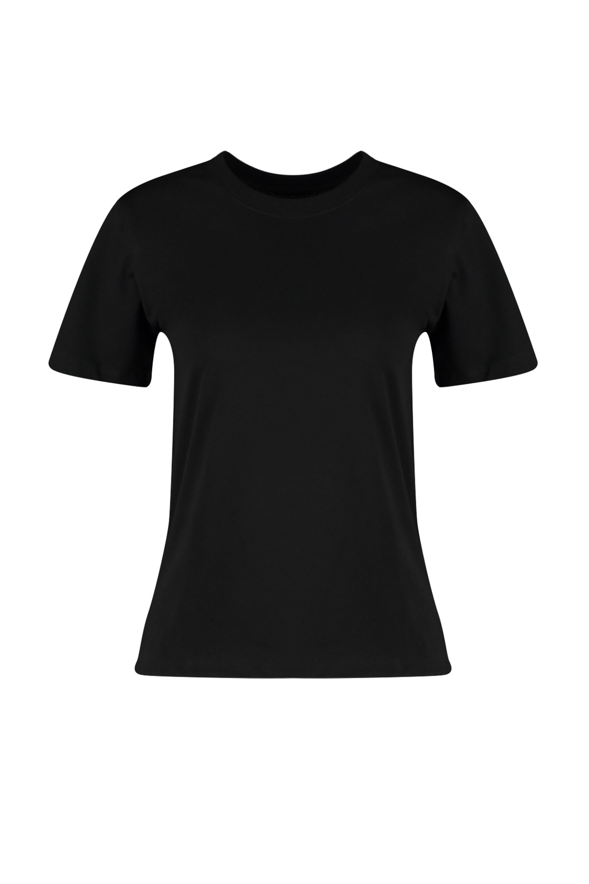 Trendyolmilla  Siyah %100 Kalın Pamuklu Basic Bisiklet Yaka Örme T-Shirt TWOSS23TS00042 - Görsel 7