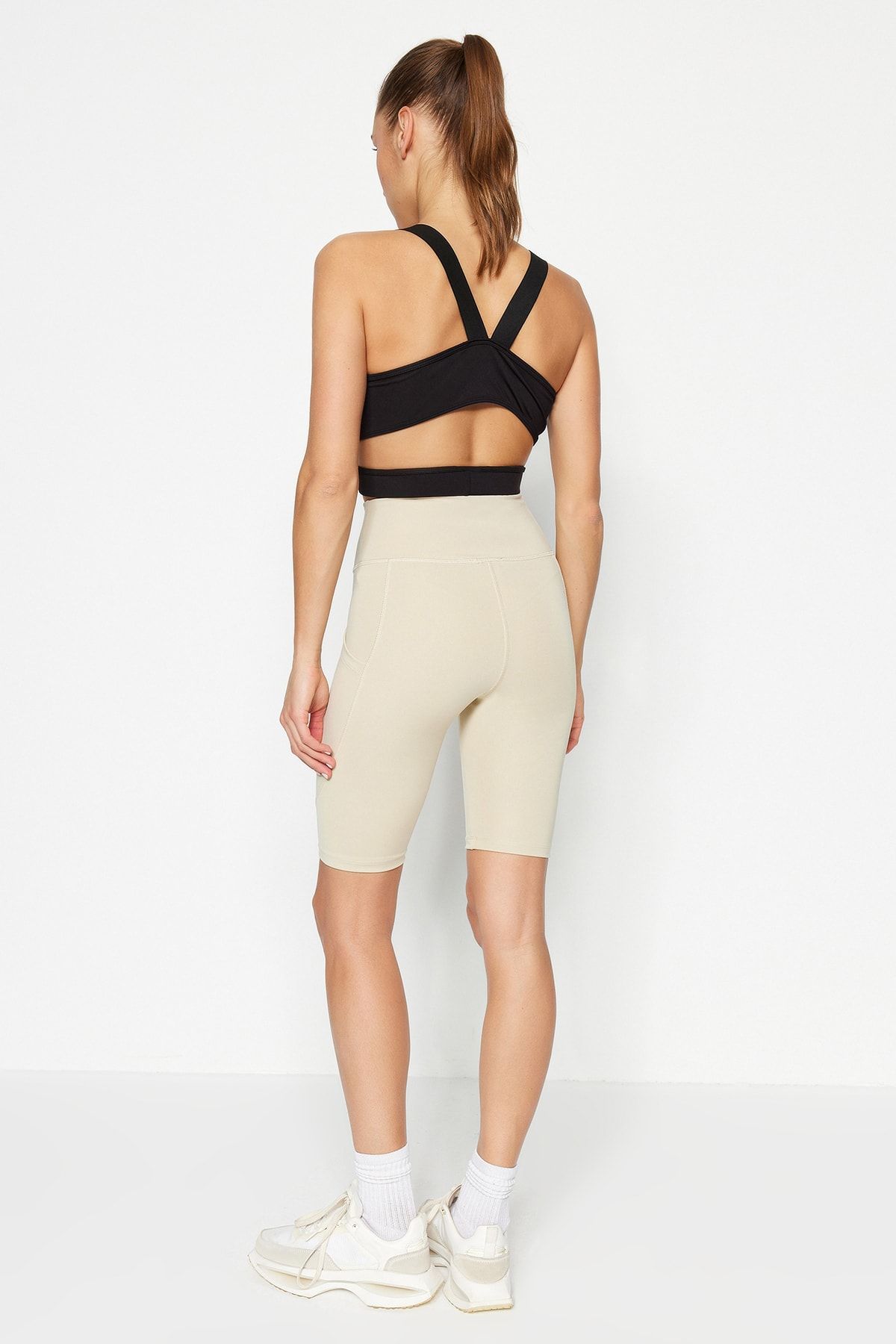 Trendyol Collection-Beige Recovery-Strick-Sport-Biker-/Radfahrer-Leggings mit hoher Taille und Tasche und detaillierten Details TWOAW21TA0064 4