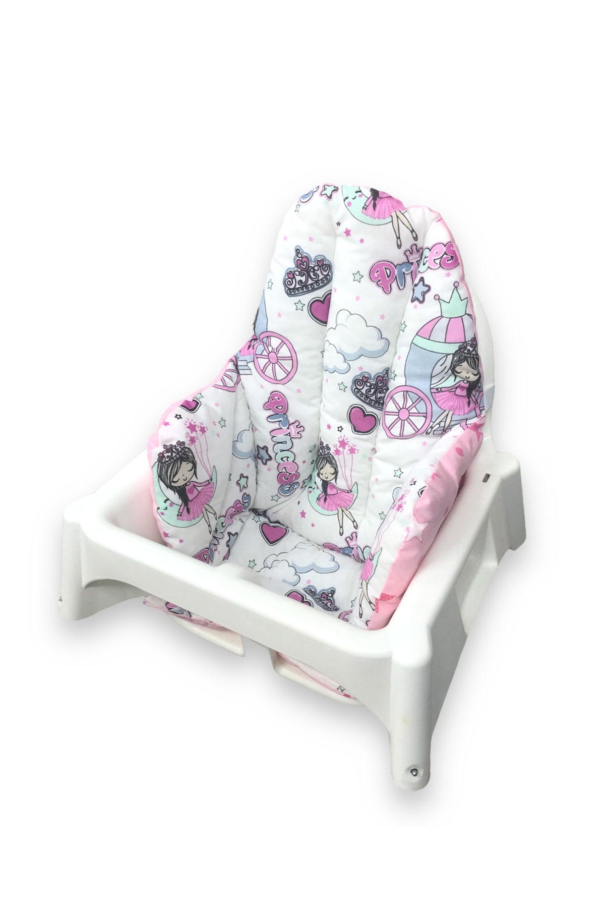 Bebek Özel Pamuklu Bebek Çocuk Mama Sandalyesi Minderi Prenses Pembe Yıldızlı