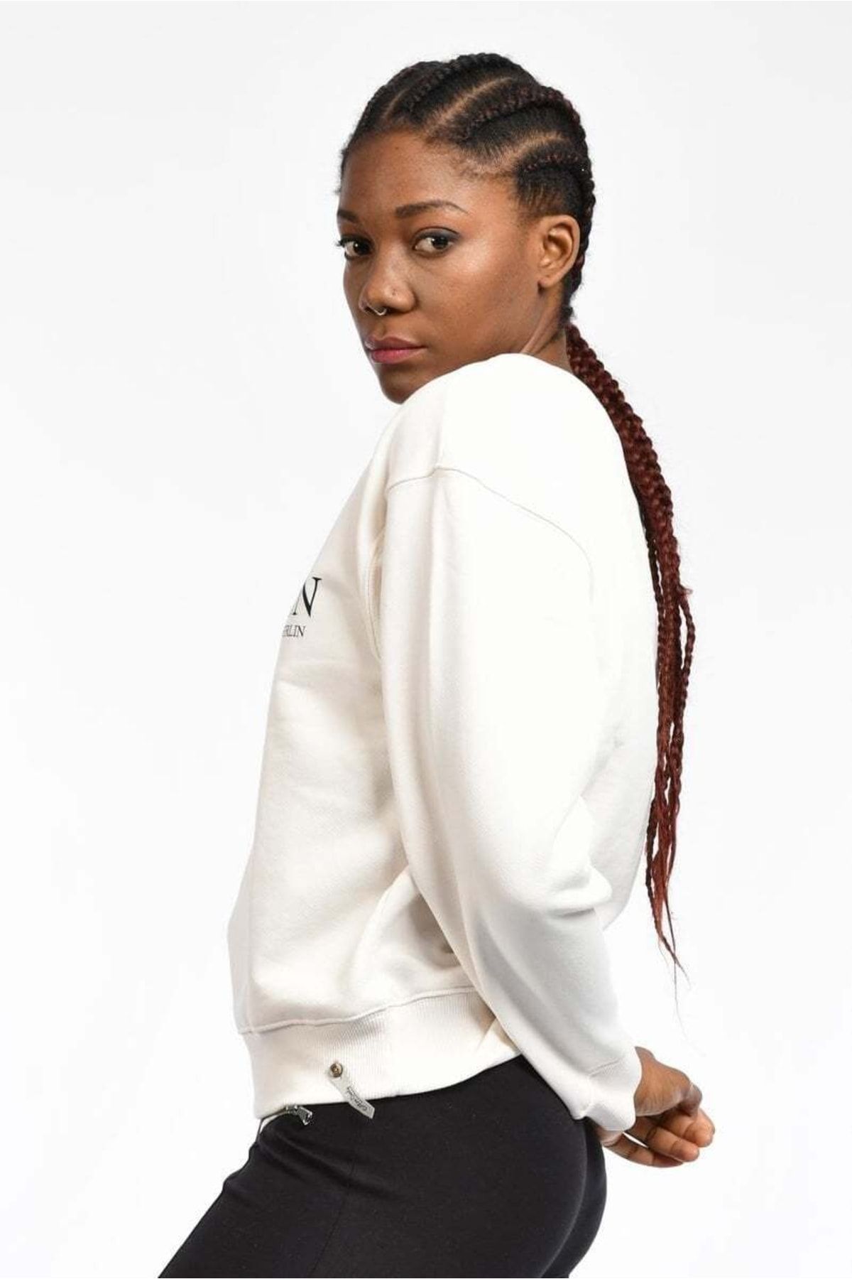 Cotton Candy-Women's Sweatshirt with Writing on the Front - White 4