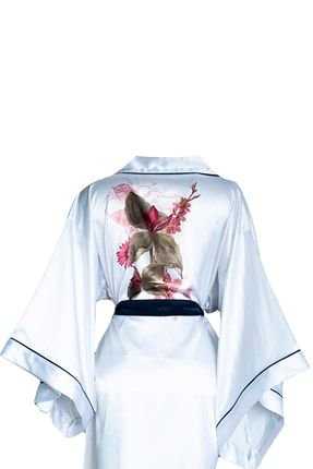 Mini Boy Lacivert Biyeli Beyaz Yarasa Kol Kimono beyaz-mini-lacivertbiye