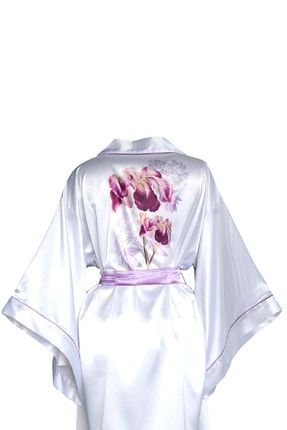Mini Boy Lila Biyeli Beyaz Yarasa Kol Kimono beyaz-mini-lilabiye