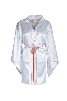 Beyaz Pudra Biyeli Mini Boy Çiçekli Kimono beyaz-pudrabiye-mini