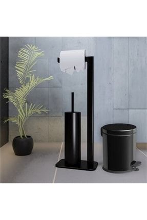 Pedallı Çöp Kovası Ve Tuvalet Fırçası 2'li Banyo Seti Siyah P17345S1808