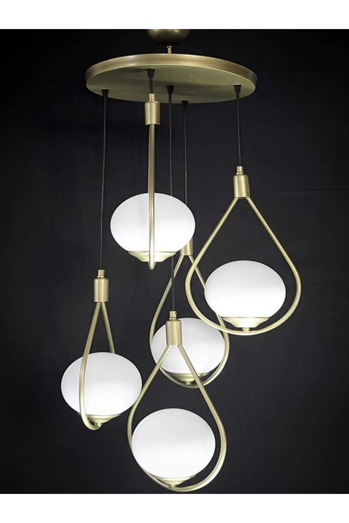 5-Piece Antique Painted Chandelier with White Glass