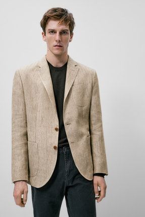 %100 Keten Balıksırtı Blazer 02011110