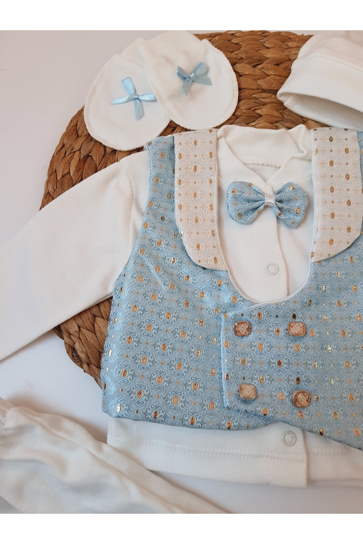 PİLEKİ BABY 0 6 Aylık Yenidoğan % 100 Pamuk 6 Parça Yelekli Özel Gün Mevlüt Sünnet Takımı Sünnetlik Mevlütlük fotoğrafı 4 (önizleme)