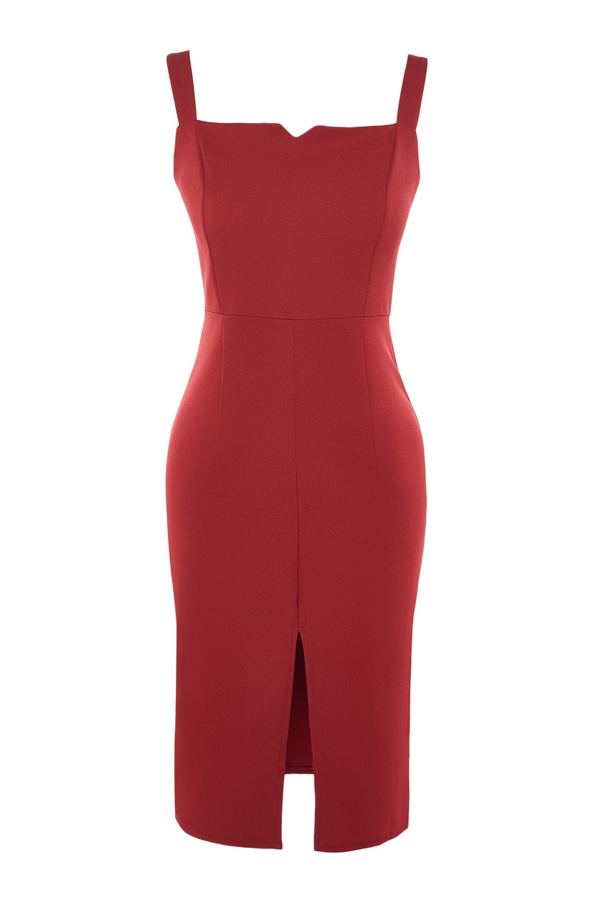 Trendyol Collection-Burgundowa sukienka midi na ramiączkach - Spódnica ołówkowa z rozcięciem TWOSS19BB0216 6