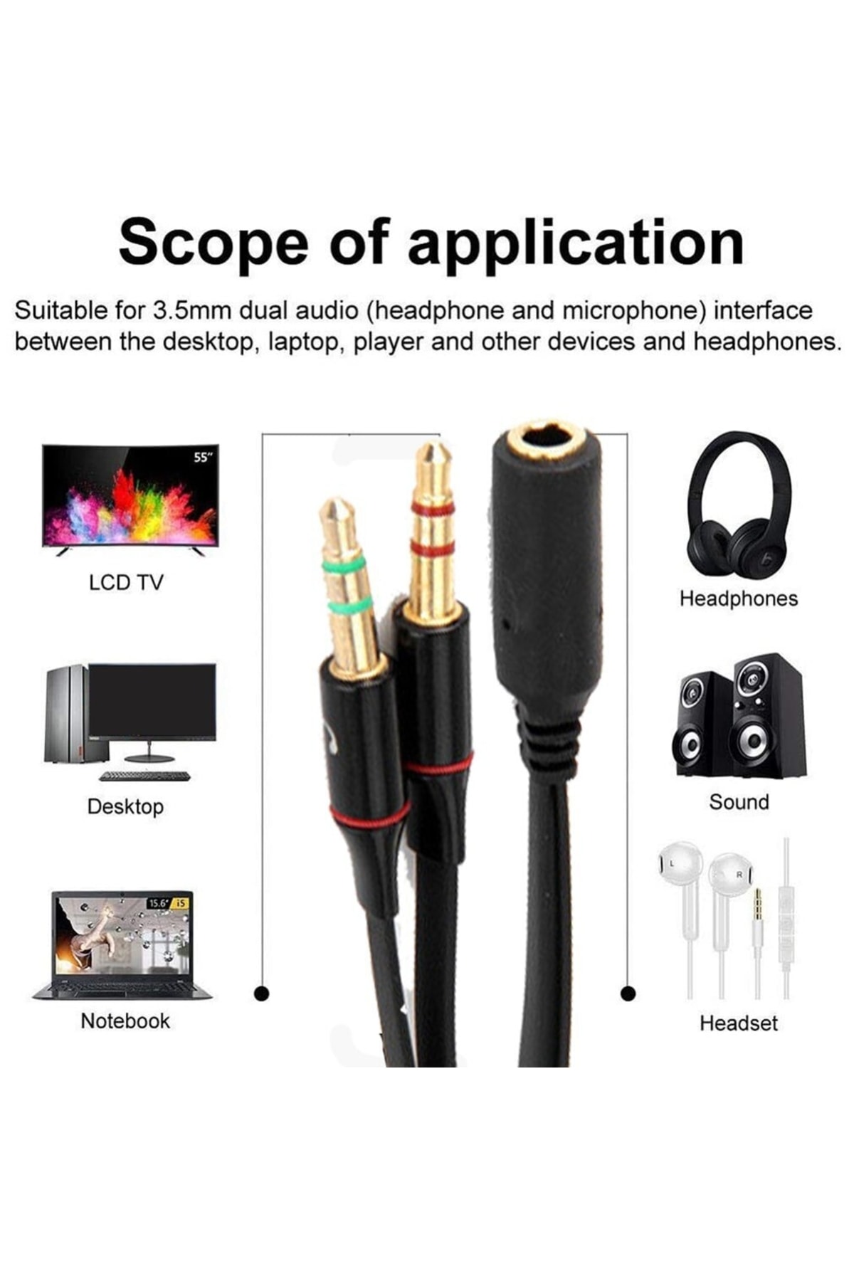 Yeni 2025 Kulaklık Mikrofon Ayırıcı Aparat 3.5mm Headphone Mic Audio 2 Erkek 3.5 1 Dişi 3.5m