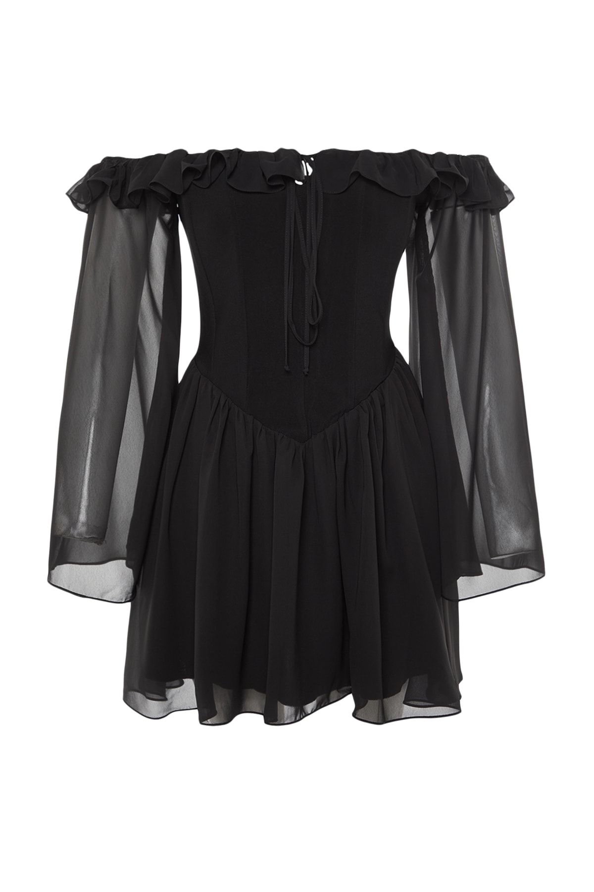 Trendyol Collection-Negru A-Line Volant țesut șifon Kı"); 
 7