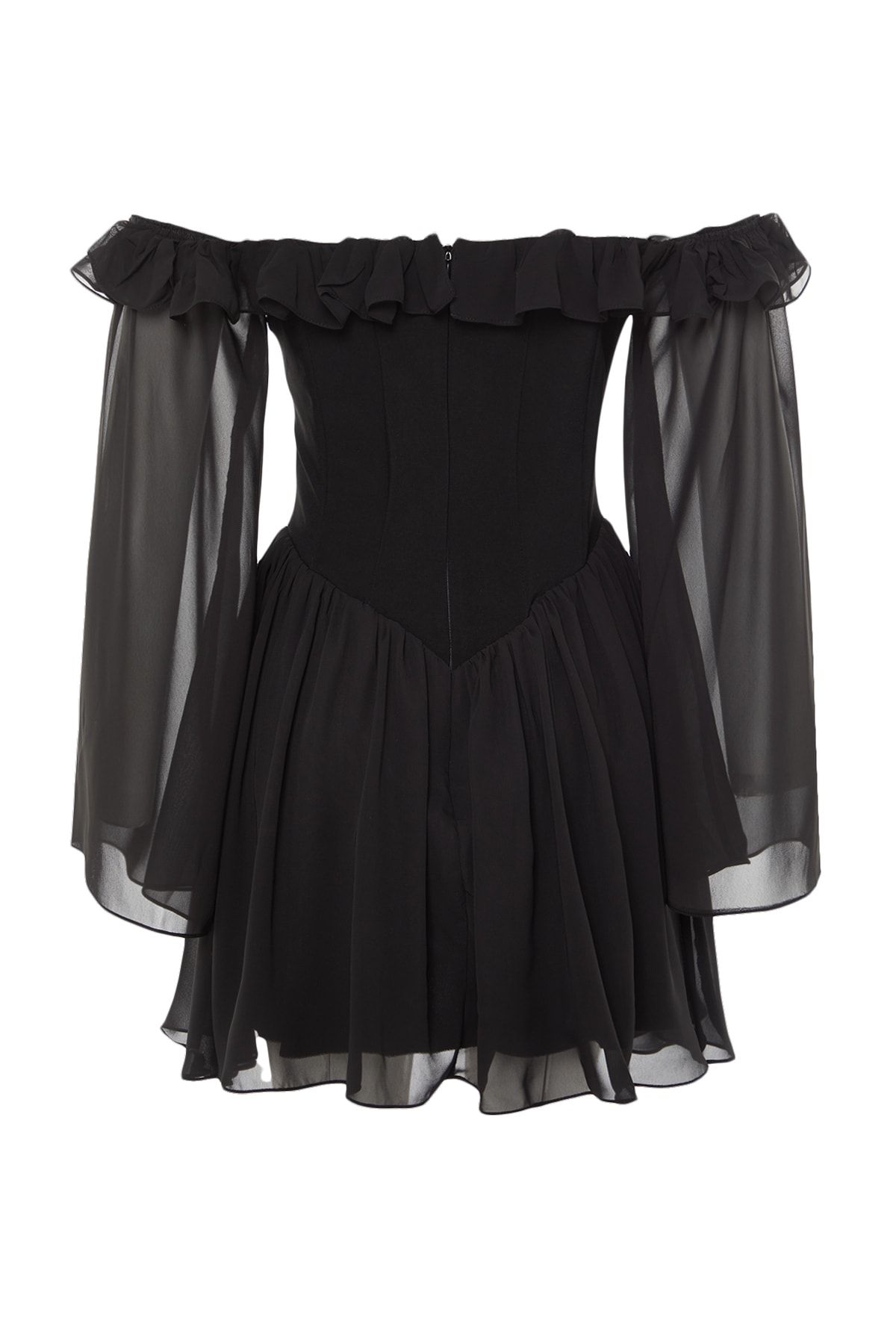 Trendyol Collection-Negru A-Line Volant țesut șifon Kı"); 
 8