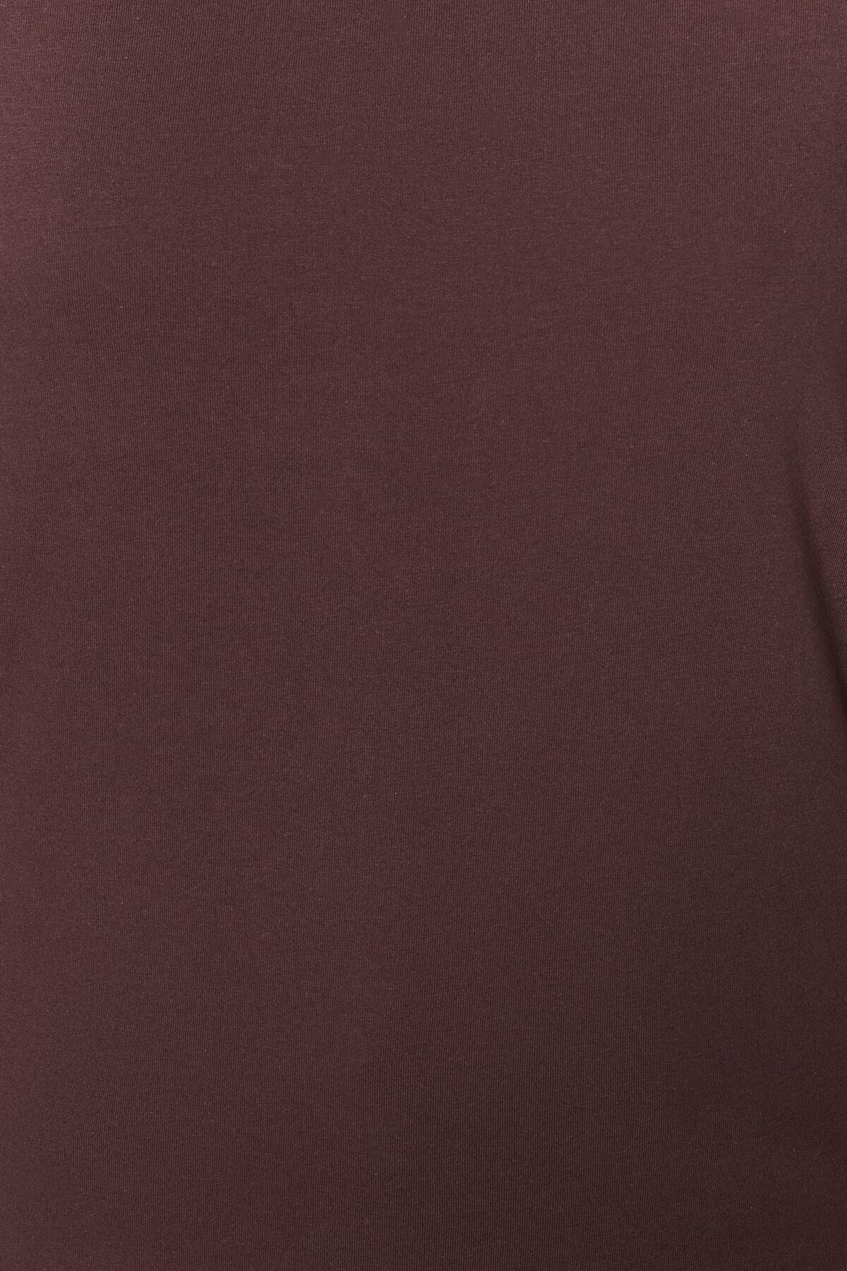 Trendyol Collection-Кафяво-бежова 100% памучна трикотажна тениска с кръгло деколте TWOSS20TS0141 5
