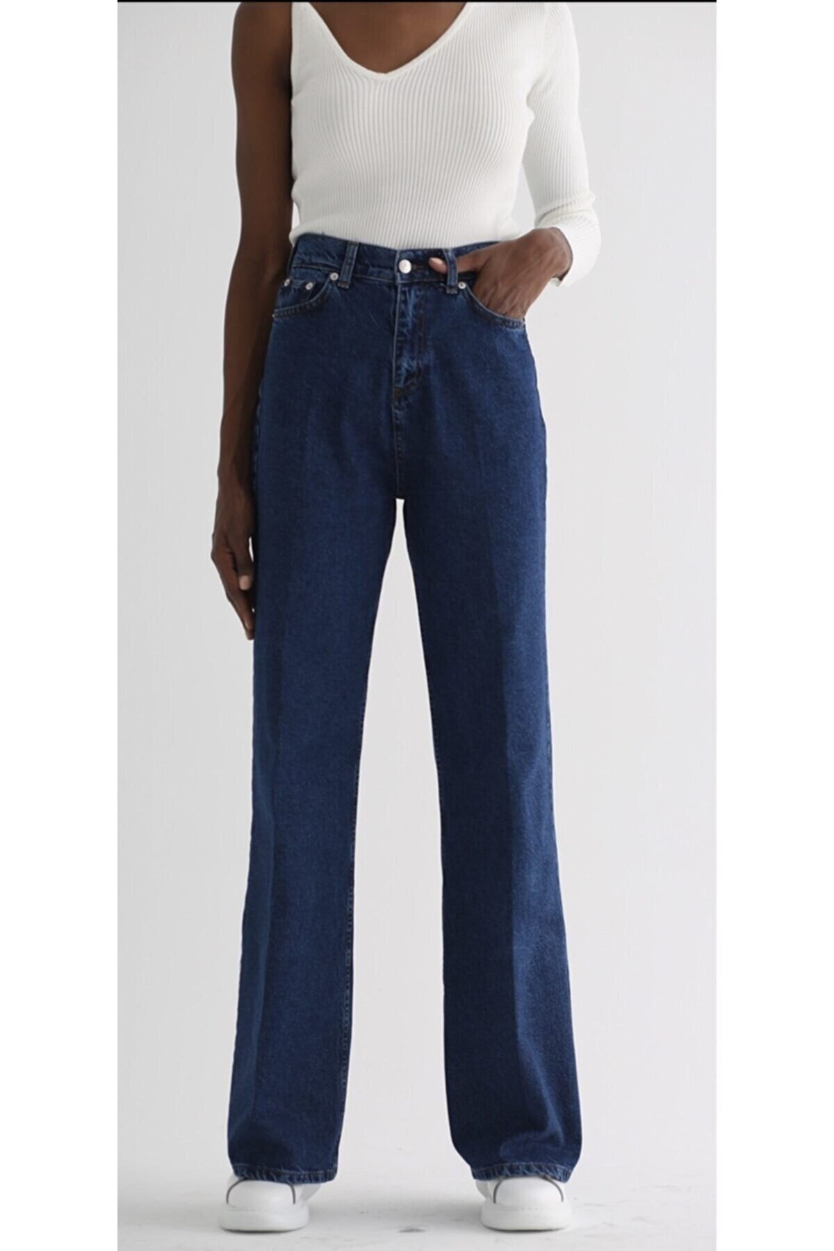 Livik-Pantaloni de damă Mendy Power Lycra, albastru închis, cu talie înaltă, cu picioare largi 3